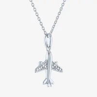 Diamond Accent "Travel" (G-H / I1-I2) Airplane Womens Diamond Accent Lab Grown White Diamond Sterling Silver Pendant Necklace