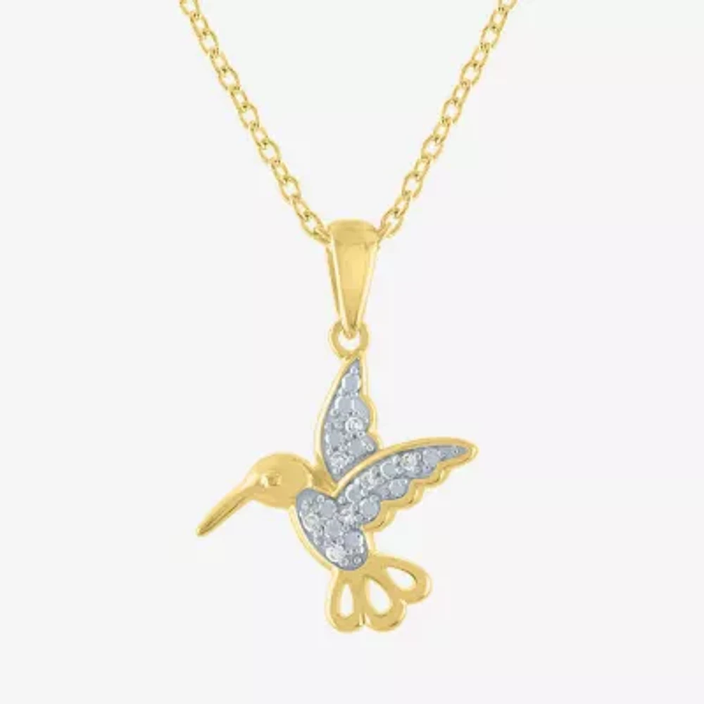 Diamond Accent "Strength" (G-H / I1-I2) Hummingbird Womens Diamond Accent Lab Grown White Diamond 14K Gold Over Silver Pendant Necklace