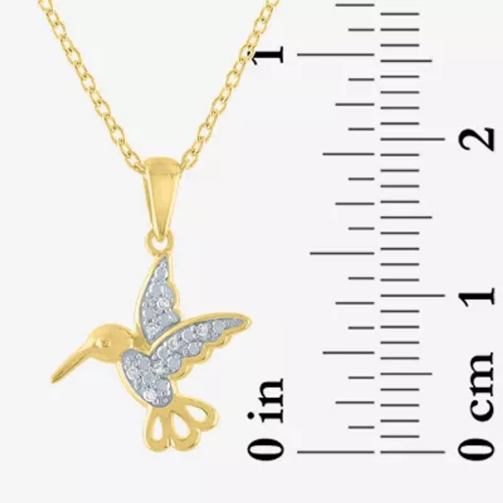 Diamond Accent "Strength" (G-H / I1-I2) Hummingbird Womens Diamond Accent Lab Grown White Diamond 14K Gold Over Silver Pendant Necklace