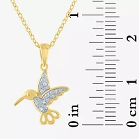 Diamond Accent "Strength" (G-H / I1-I2) Hummingbird Womens Diamond Accent Lab Grown White Diamond 14K Gold Over Silver Pendant Necklace