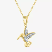 Diamond Accent "Strength" (G-H / I1-I2) Hummingbird Womens Diamond Accent Lab Grown White Diamond 14K Gold Over Silver Pendant Necklace