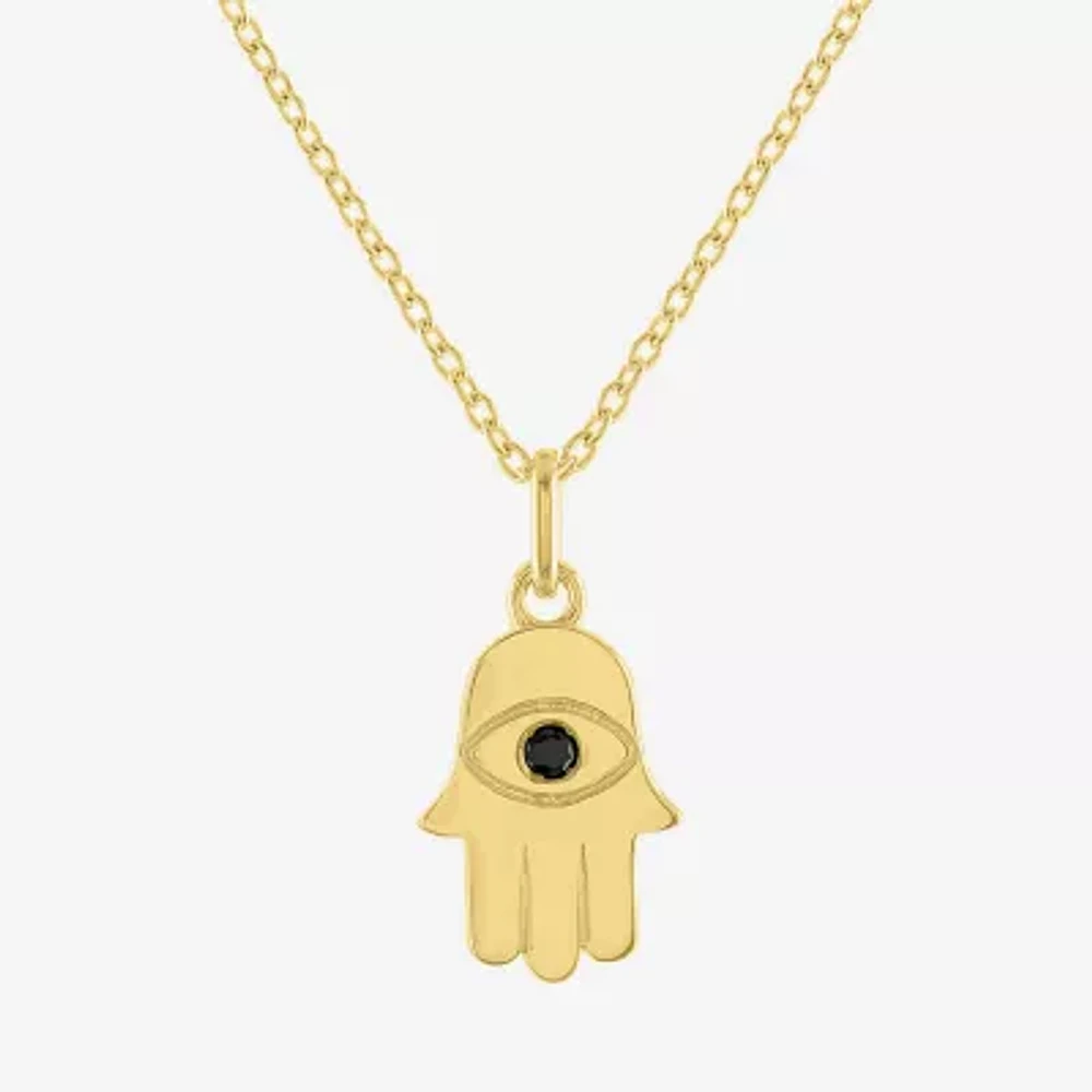 Diamond Accent "Positivity" Womens Diamond Accent Natural Black Diamond 14K Gold Over Silver Hamsa Pendant Necklace