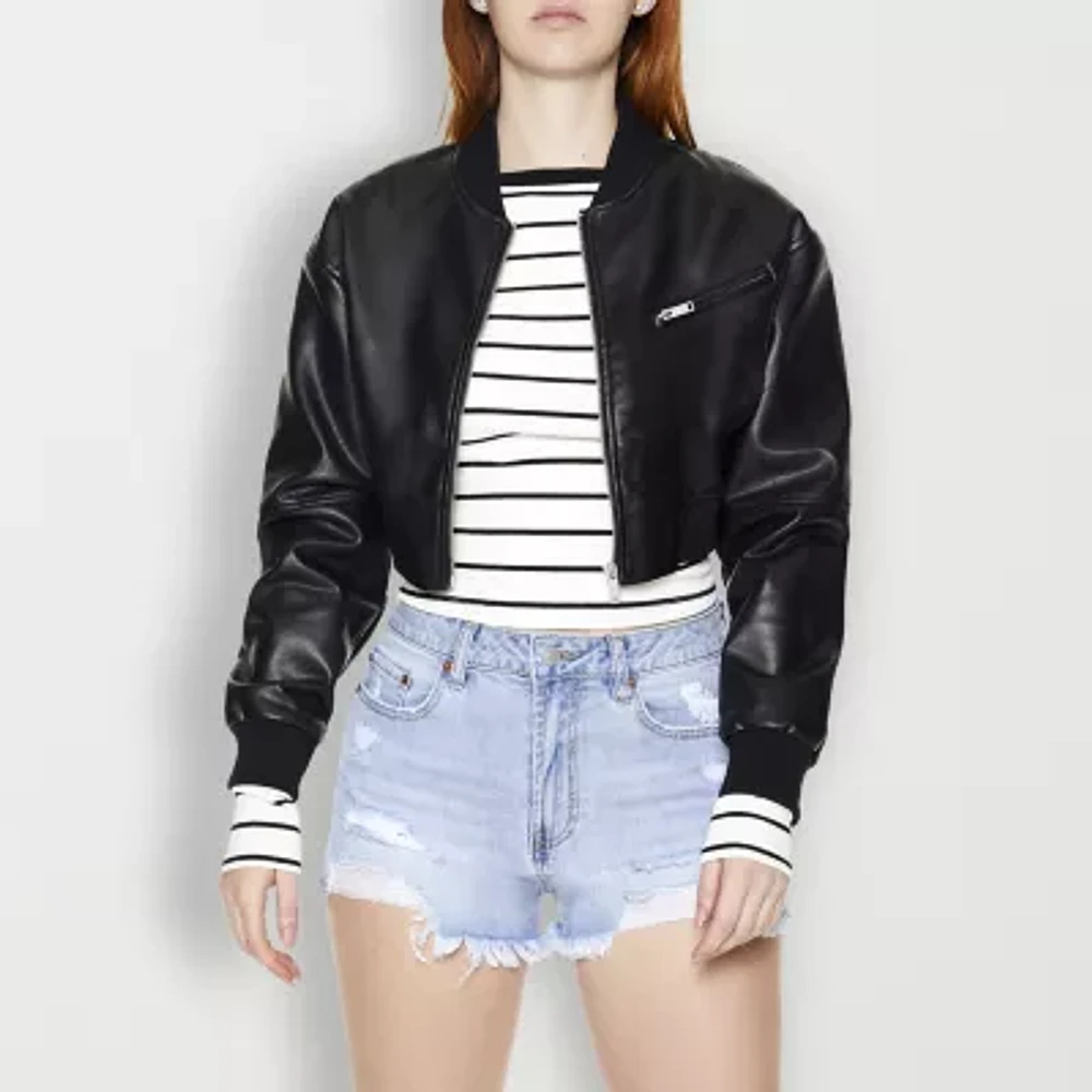 Forever 21 Faux Leather Lightweight Womens Juniors Bomber Jacket