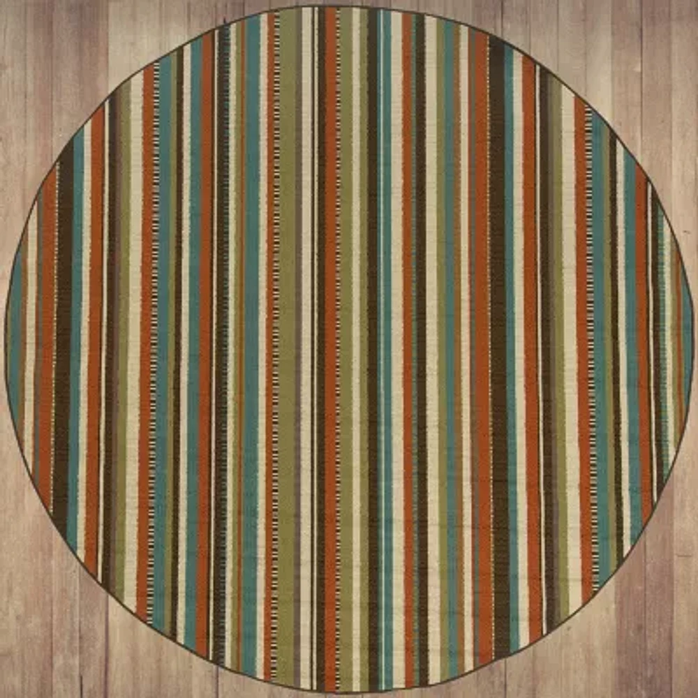 Covington Home Majorca Vertical Stripes 7'X7' Indoor Outdoor Round Area Rug