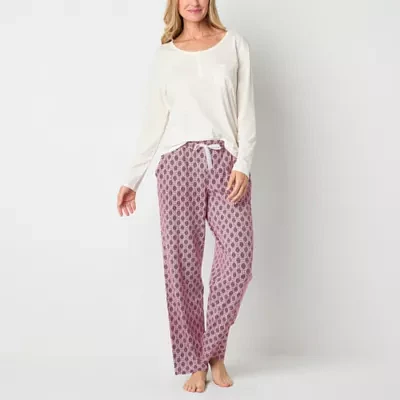 Liz Claiborne Womens Long Sleeve 2-pc. Pant Pajama Set