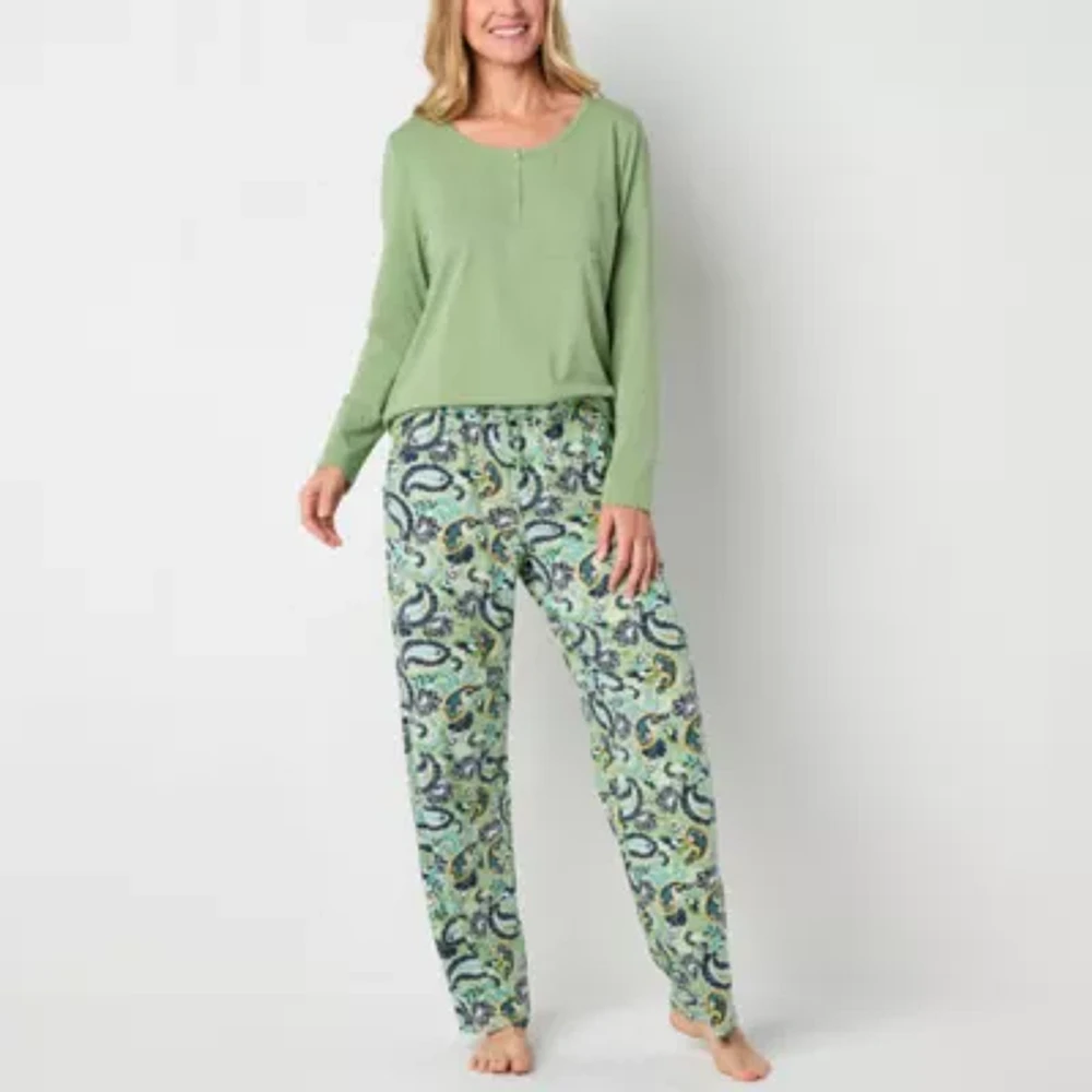 Liz Claiborne Womens Long Sleeve 2-pc. Pant Pajama Set