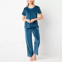 Jaclyn Womens Round Neck Short Sleeve 2-pc. Pant Pajama Set