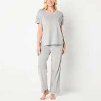 Jaclyn Womens Round Neck Short Sleeve 2-pc. Pant Pajama Set