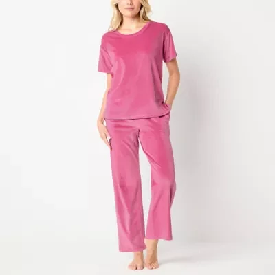 Jaclyn Womens Round Neck Short Sleeve 2-pc. Pant Pajama Set