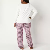 Liz Claiborne Womens Plus Long Sleeve 2-pc. Pant Pajama Set