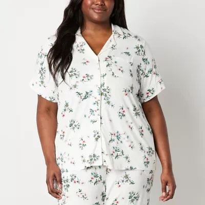 Liz Claiborne Cool and Calm Womens Plus Short Sleeve Pajama Top