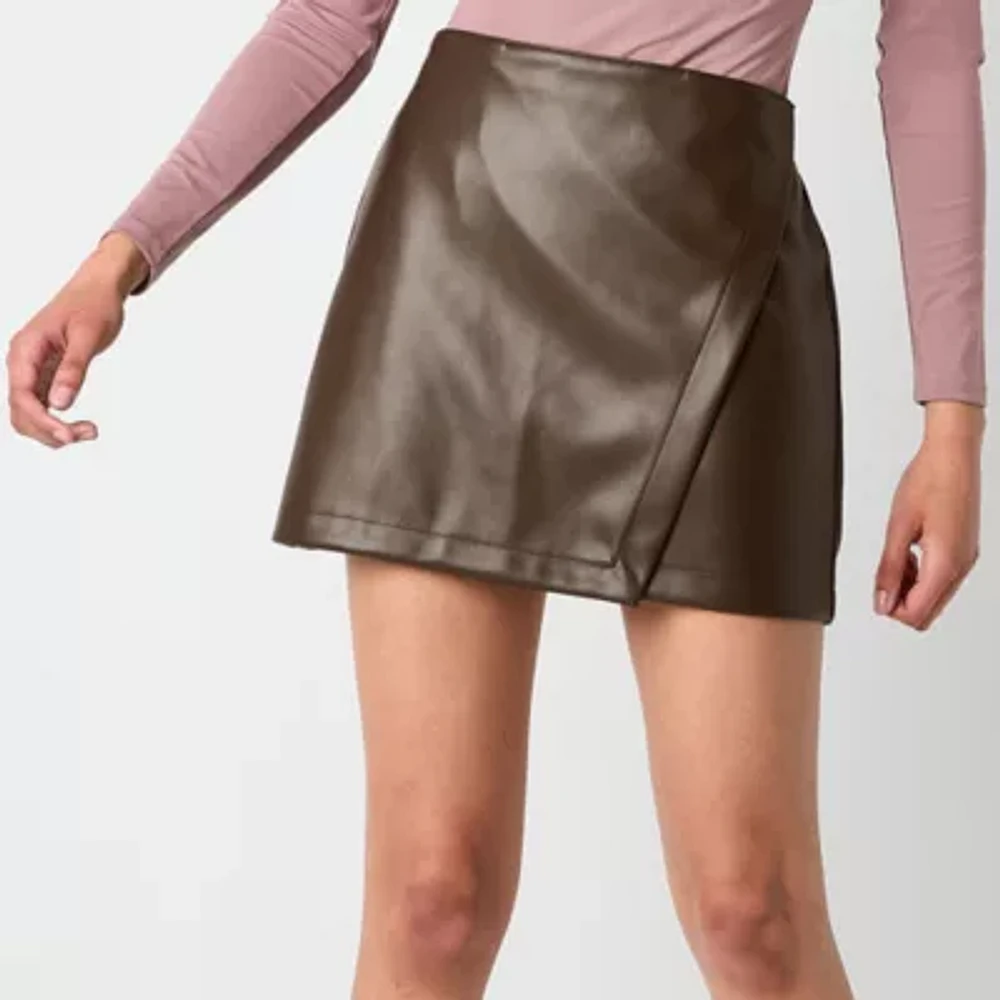 Arizona Faux Leather Womens Wrap Skirt-Juniors