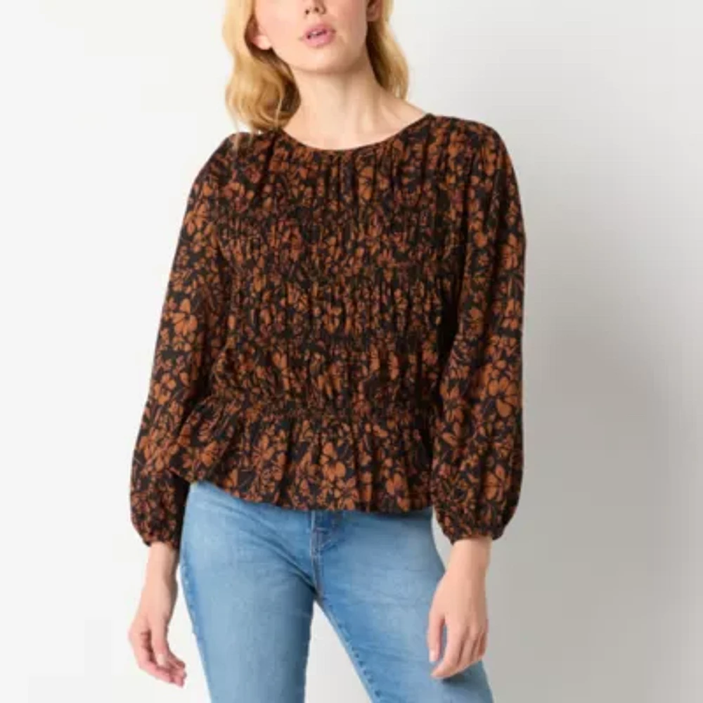 a.n.a Womens Round Neck Long Sleeve Blouse