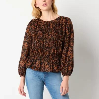 a.n.a Womens Round Neck Long Sleeve Blouse