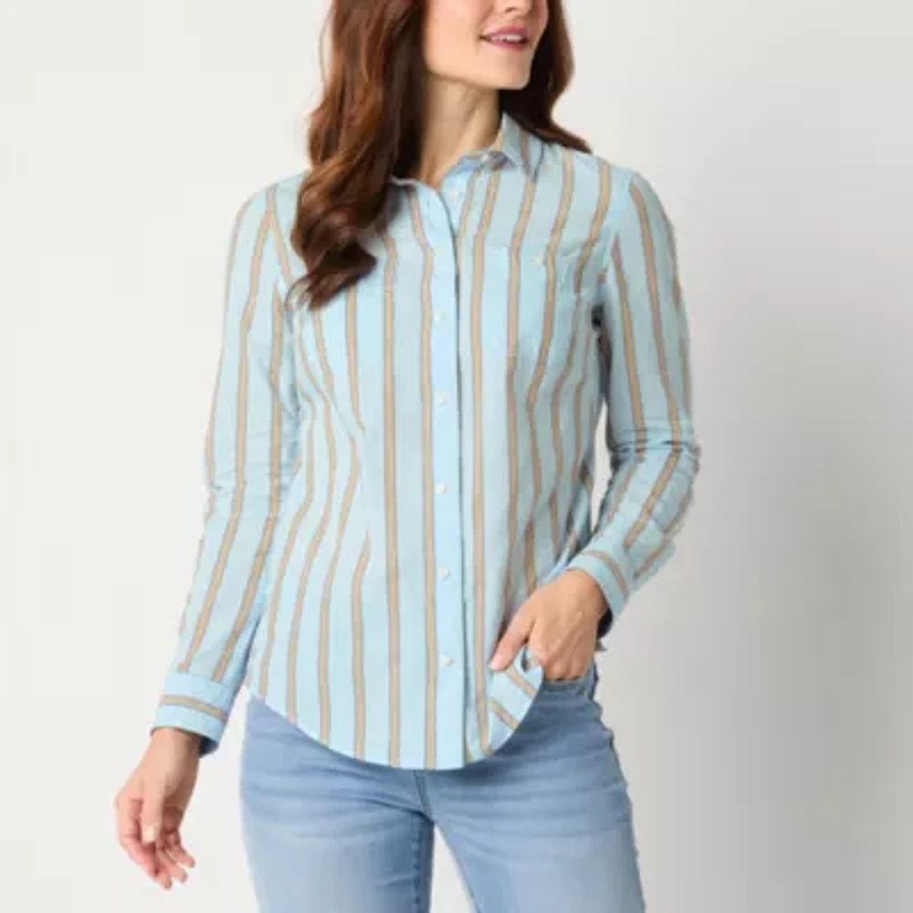 St. John's Bay Womens Long Sleeve Adaptive Regular Fit Easy-on + Easy-off Button-Down Shirt