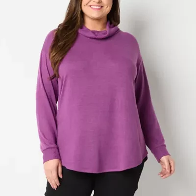 St. John's Bay Plus Womens Cowl Neck Long Sleeve Tunic Top