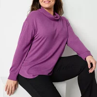 St. John's Bay Plus Womens Cowl Neck Long Sleeve Tunic Top