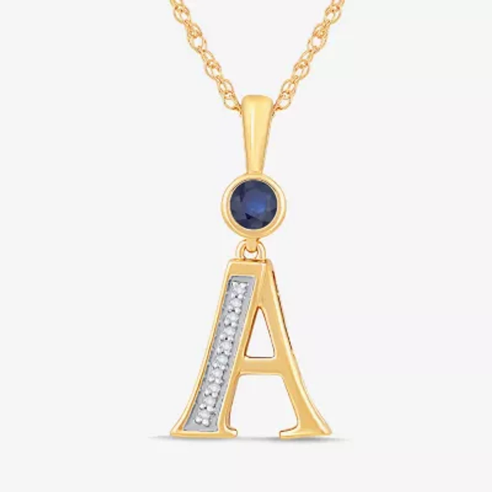A Womens Lab Created Blue Sapphire 14K Gold Over Silver Pendant Necklaces