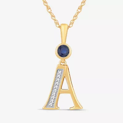 A Womens Lab Created Blue Sapphire 14K Gold Over Silver Pendant Necklaces