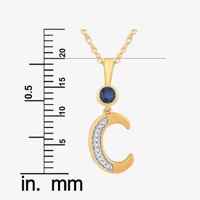 C Womens Lab Created Blue Sapphire 14K Gold Over Silver Pendant Necklace