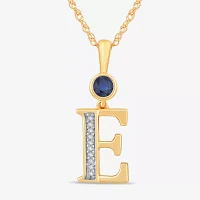 E Womens Lab Created Blue Sapphire 14K Gold Over Silver Pendant Necklace