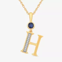 H Womens Lab Created Blue Sapphire 14K Gold Over Silver Pendant Necklace