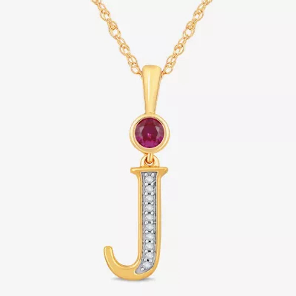 J Womens Lab Created Red Ruby 14K Gold Over Silver Pendant Necklaces