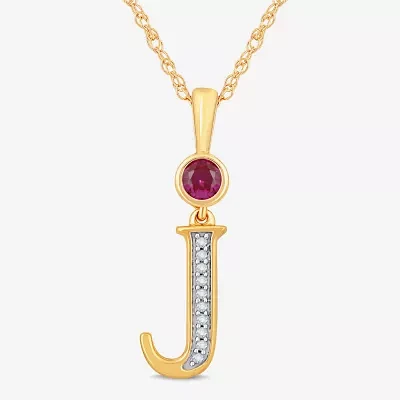 J Womens Lab Created Red Ruby 14K Gold Over Silver Pendant Necklaces