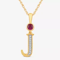 J Womens Lab Created Red Ruby 14K Gold Over Silver Pendant Necklace