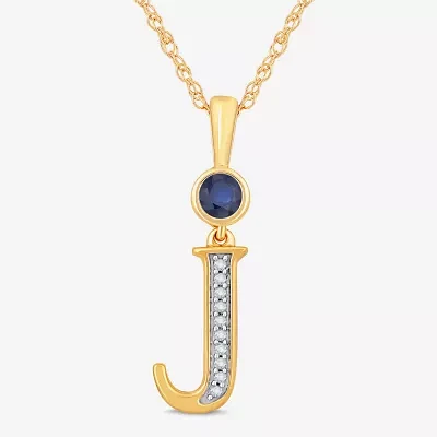 J Womens Lab Created Blue Sapphire 14K Gold Over Silver Pendant Necklaces