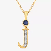 J Womens Lab Created Blue Sapphire 14K Gold Over Silver Pendant Necklace