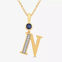 N" Womens Lab Created Blue Sapphire 14K Gold Over Silver Pendant Necklace