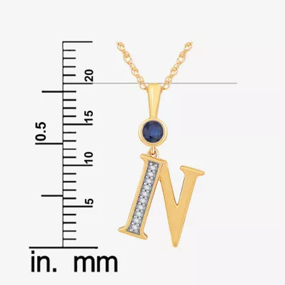 N" Womens Lab Created Blue Sapphire 14K Gold Over Silver Pendant Necklace