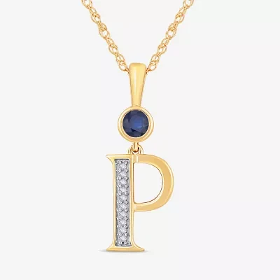 P Womens Lab Created Blue Sapphire 14K Gold Over Silver Pendant Necklace