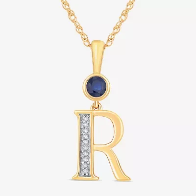 R Womens Lab Created Blue Sapphire 14K Gold Over Silver Pendant Necklace