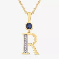 R Womens Lab Created Blue Sapphire 14K Gold Over Silver Pendant Necklace