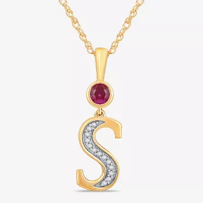 S Womens Lab Created Red Ruby 14K Gold Over Silver Pendant Necklace