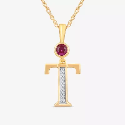 T Womens Lab Created Red Ruby 14K Gold Over Silver Pendant Necklaces