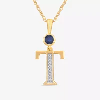 T Womens Lab Created Blue Sapphire 14K Gold Over Silver Pendant Necklace