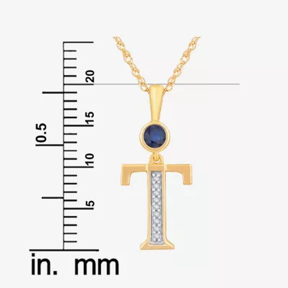 T Womens Lab Created Blue Sapphire 14K Gold Over Silver Pendant Necklace