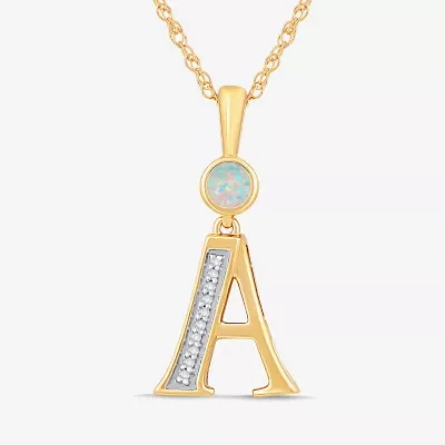 A Womens Lab Created White Opal 14K Gold Over Silver Pendant Necklaces