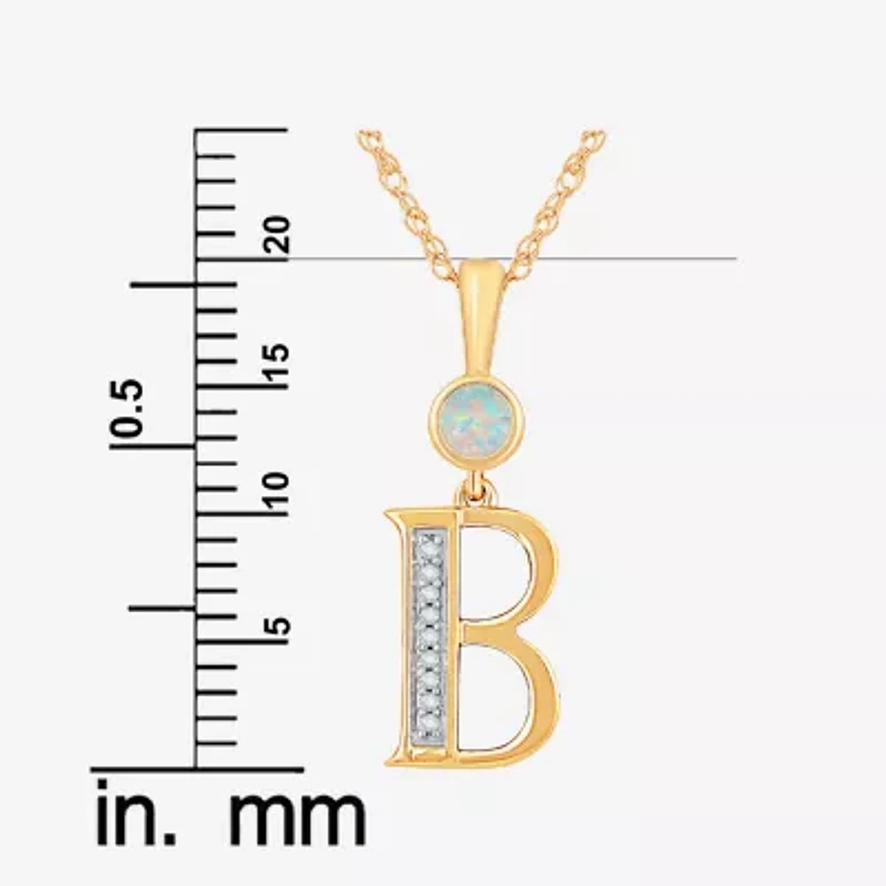 B Womens Lab Created White Opal 14K Gold Over Silver Pendant Necklace