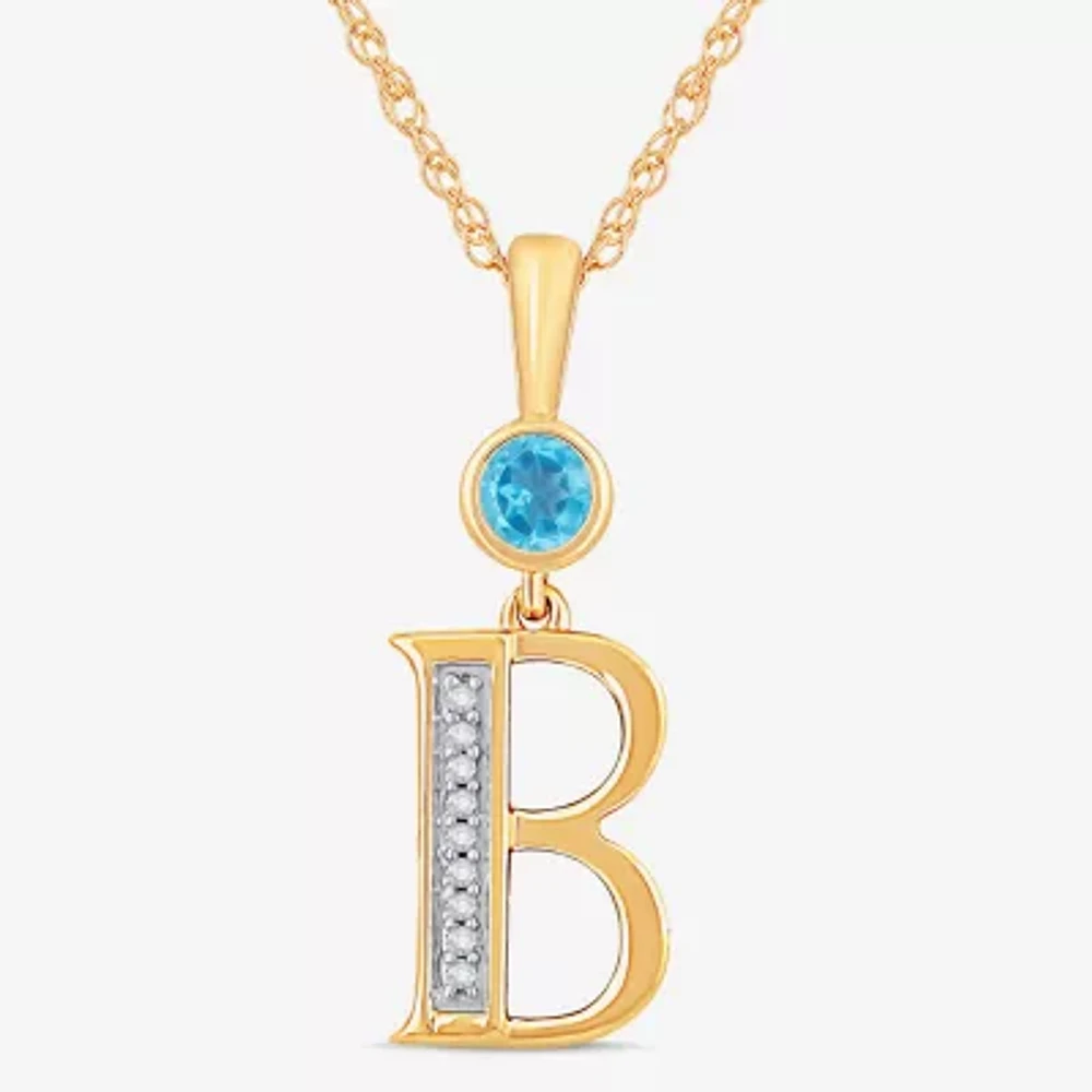 B Womens Genuine Blue Topaz 14K Gold Over Silver Pendant Necklaces