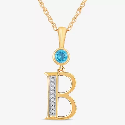 B Womens Genuine Blue Topaz 14K Gold Over Silver Pendant Necklaces