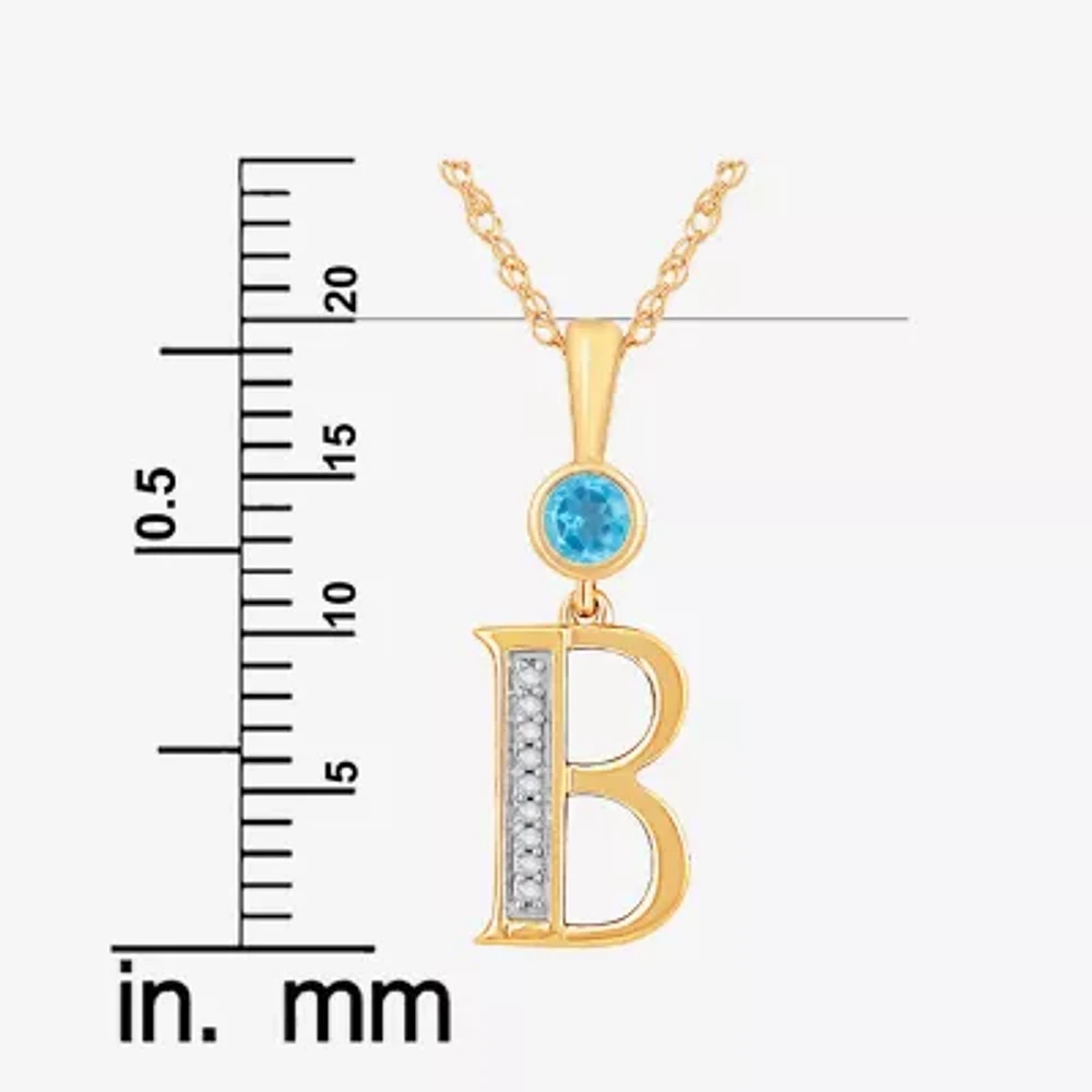 B Womens Genuine Blue Topaz 14K Gold Over Silver Pendant Necklace