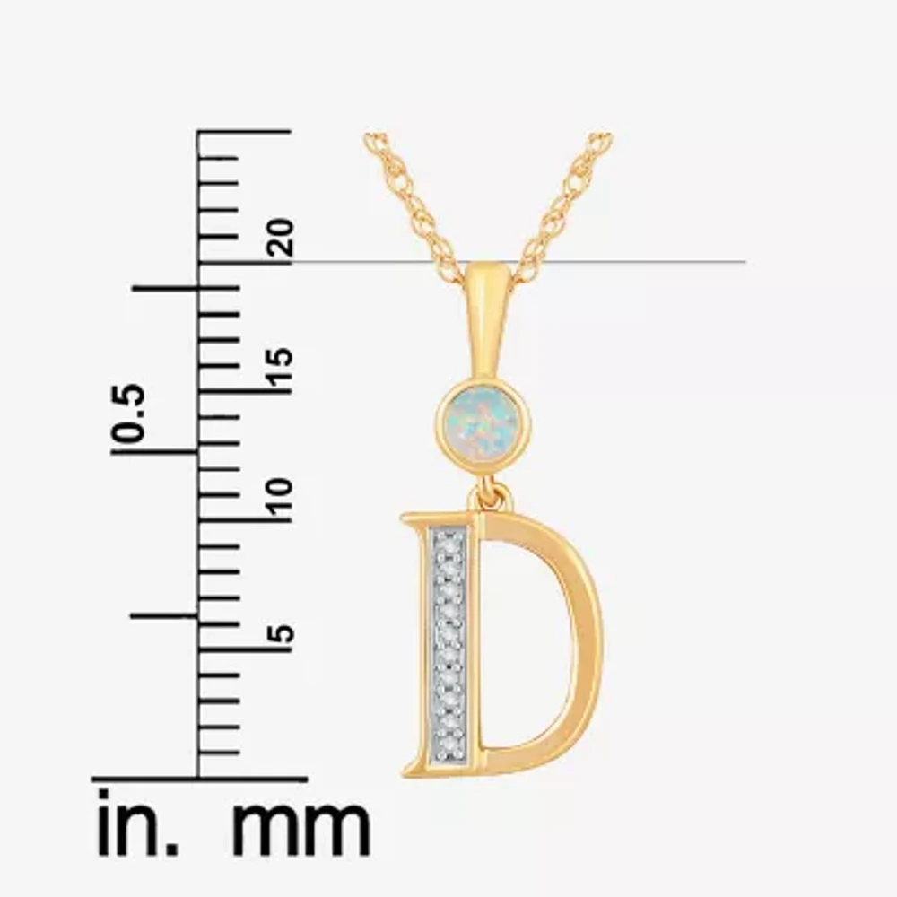 D Womens Lab Created White Opal 14K Gold Over Silver Pendant Necklace