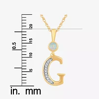 G Womens Lab Created White Opal 14K Gold Over Silver Pendant Necklace