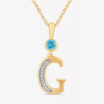 G Womens Genuine Blue Topaz 14K Gold Over Silver Pendant Necklaces