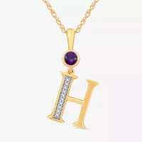 H Womens Genuine Purple Amethyst 14K Gold Over Silver Pendant Necklace