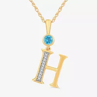 H Womens Genuine Blue Topaz 14K Gold Over Silver Pendant Necklace